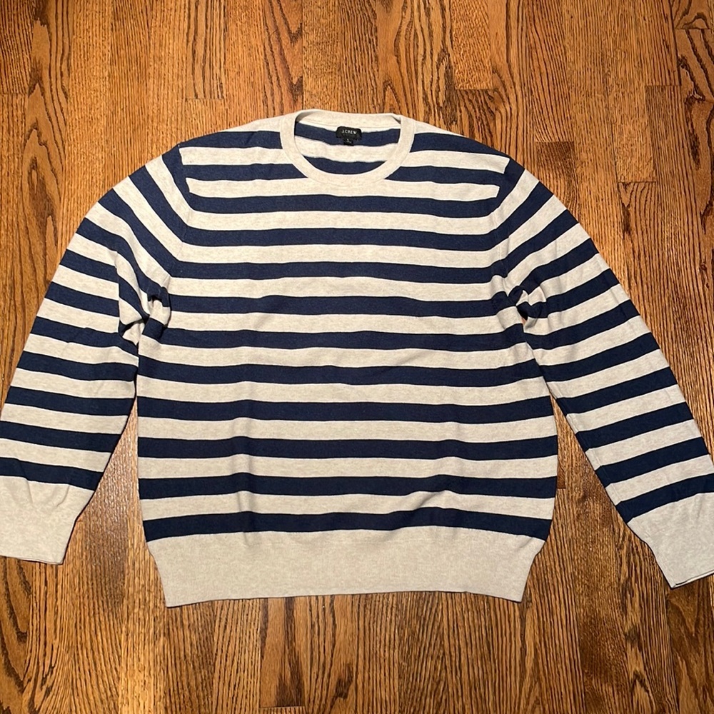 J. Crew cotton Garter Stitch Crewneck Sweater striped